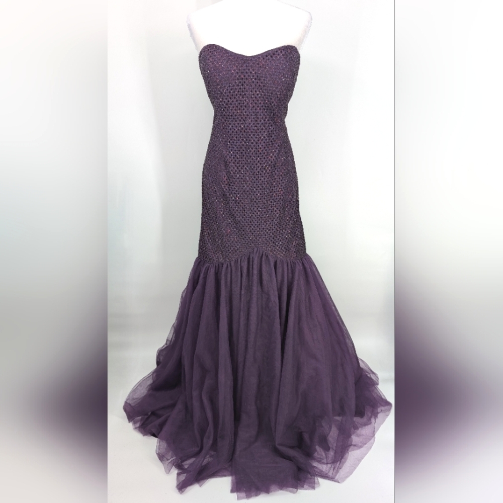 Alyce Paris Purple Rhinestone Tulle Strapless Fit and Flare Mermaid Prom Gown 16